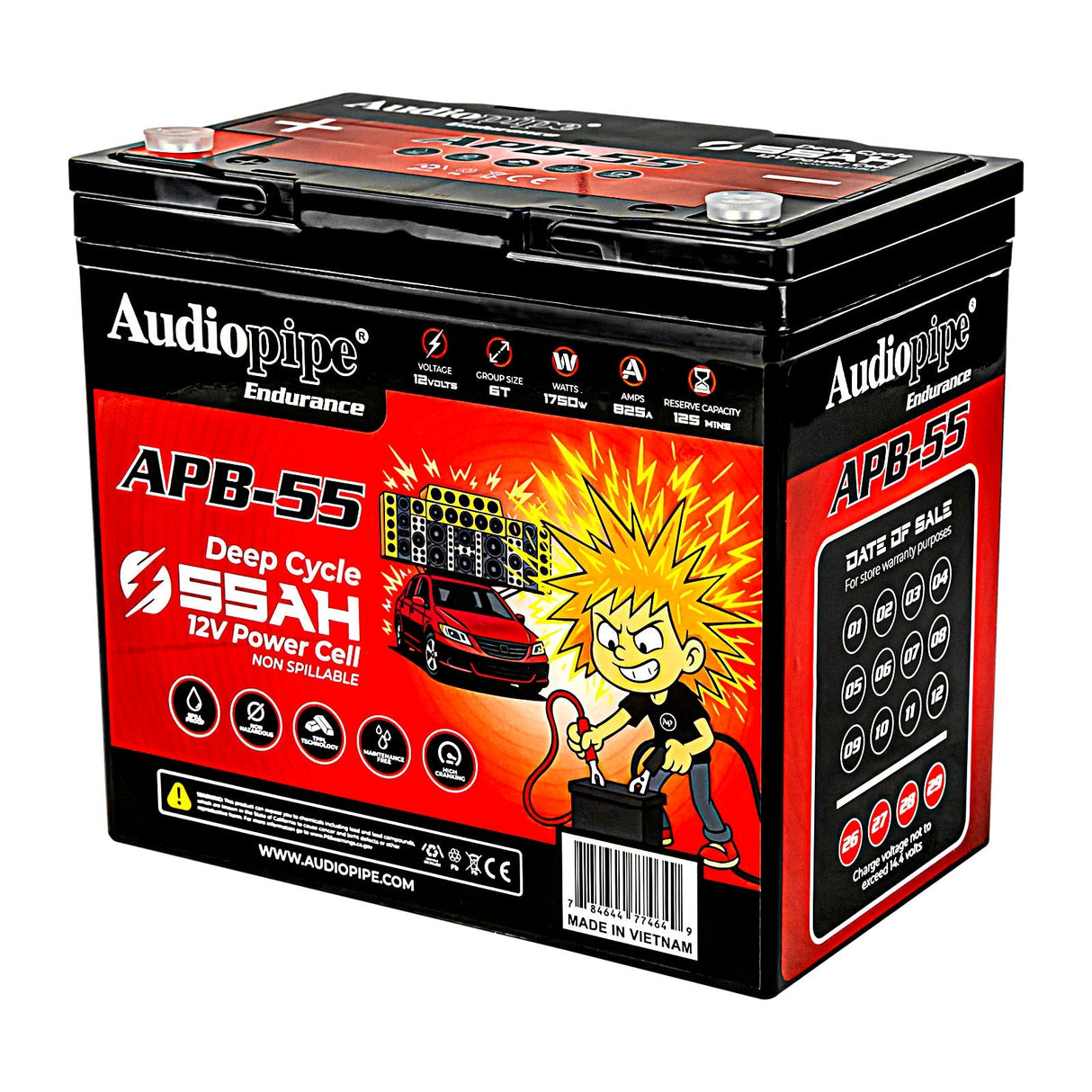 Deep Cycle 55AH 12V Power Cell (APB-55) Audiopipe