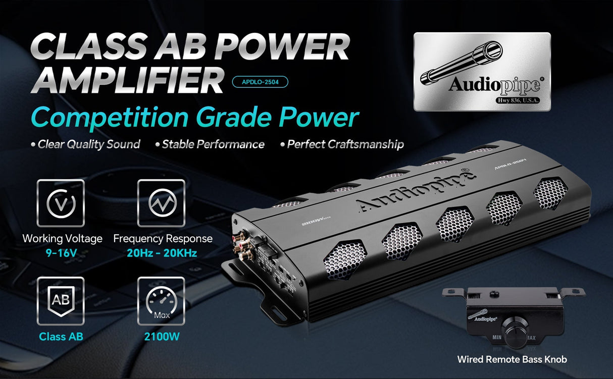 4 Channel Class A/B Mosfet Power Amplifier (APDLO-2504) Audiopipe