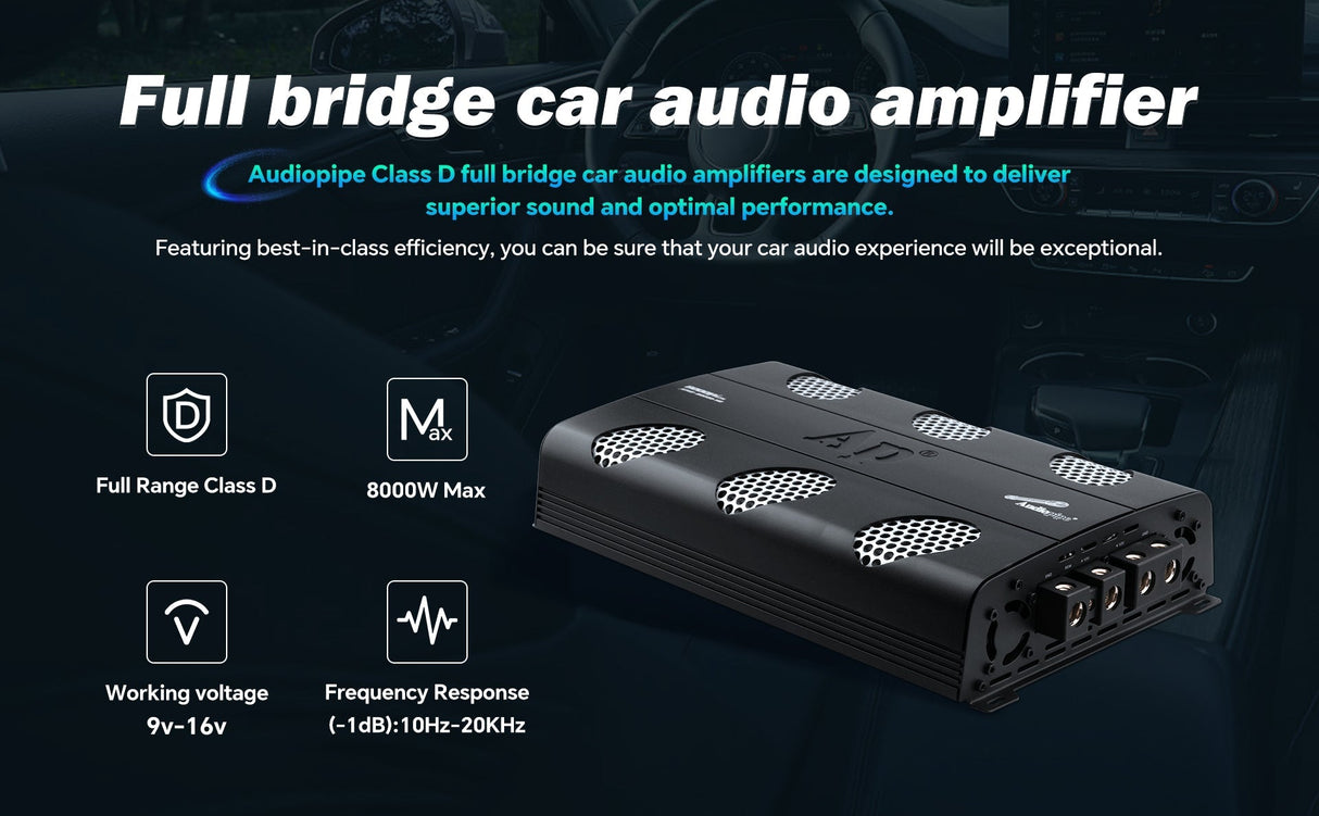 8000 Watts Full Range Class D Mosfet Amplifier (APHF-8000D-H2) Audiopipe