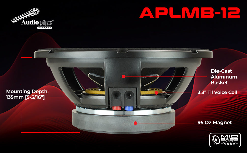 12" Mid-Low Frequency Loudspeaker (APLMB-12),  Sold individually Audiopipe