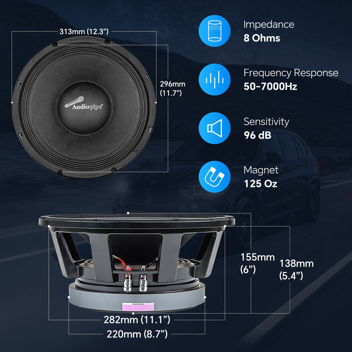APLMR-12 12” Mid Frequency Loudspeaker, Sold Individually Audiopipe