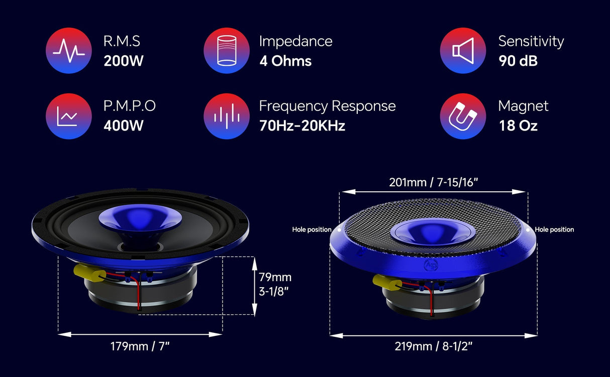 8" Compression Horn Mid-Range Loudspeaker (APMB-828GH-BLU), Sold individually Audiopipe