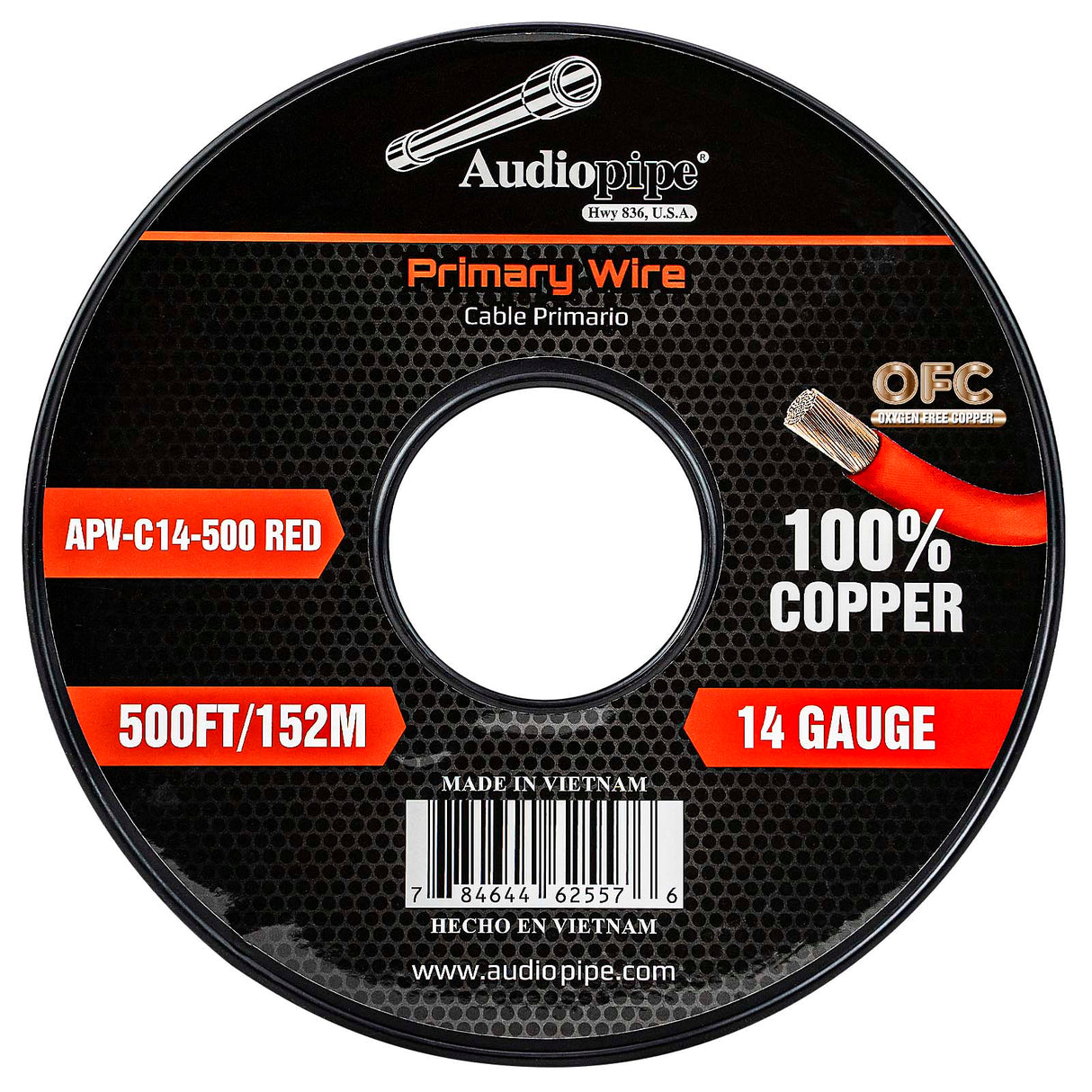 500Ft 14 Gauge Red Primary Wire (APV-C14-500 RED) Audiopipe