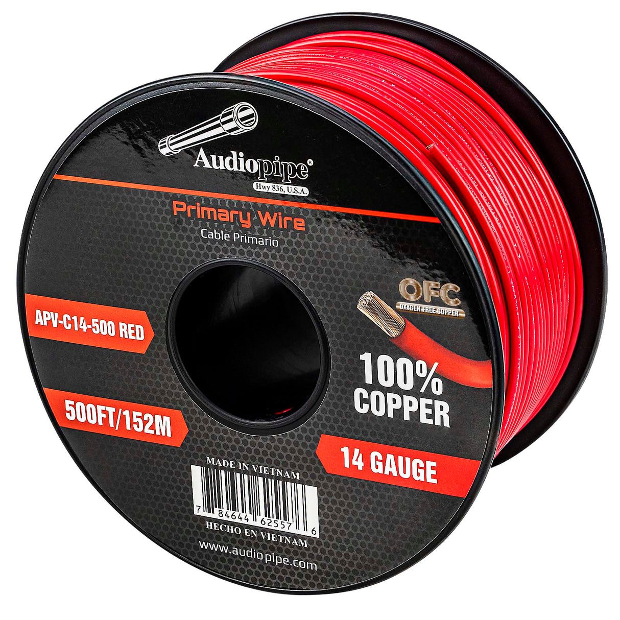500Ft 14 Gauge Red Primary Wire (APV-C14-500 RED) Audiopipe