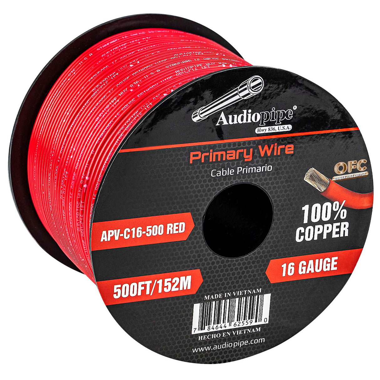 500Ft 16 Gauge Red Primary Wire (APV-C16-500 RED) Audiopipe