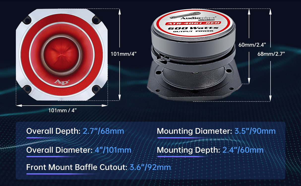 Heavy Duty Titanium Super Tweeter (ATR-4061-RED) Audiopipe