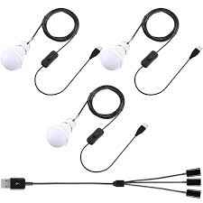 LED Camping Light Bulb with USB Splitter Cable 1 to 3, 8.2ft Extra Length Cord, 3 Pieces TekShack