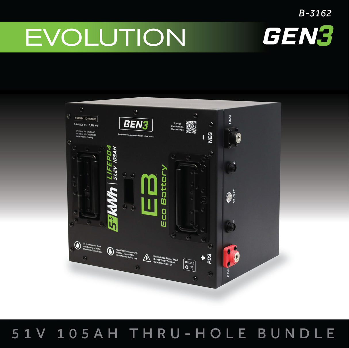 Eco Battery (48V) 51V 105AH Thru-Hole Battery Bundle / Evolution