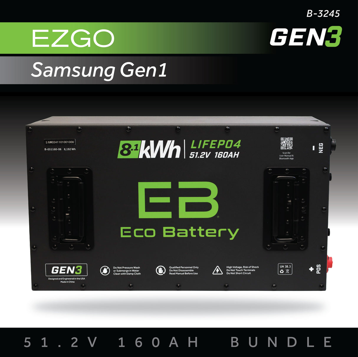 Eco Battery (48V) 51V 160AH Battery Bundle / EZGO RXV Samsung Gen1 (2017-2021)