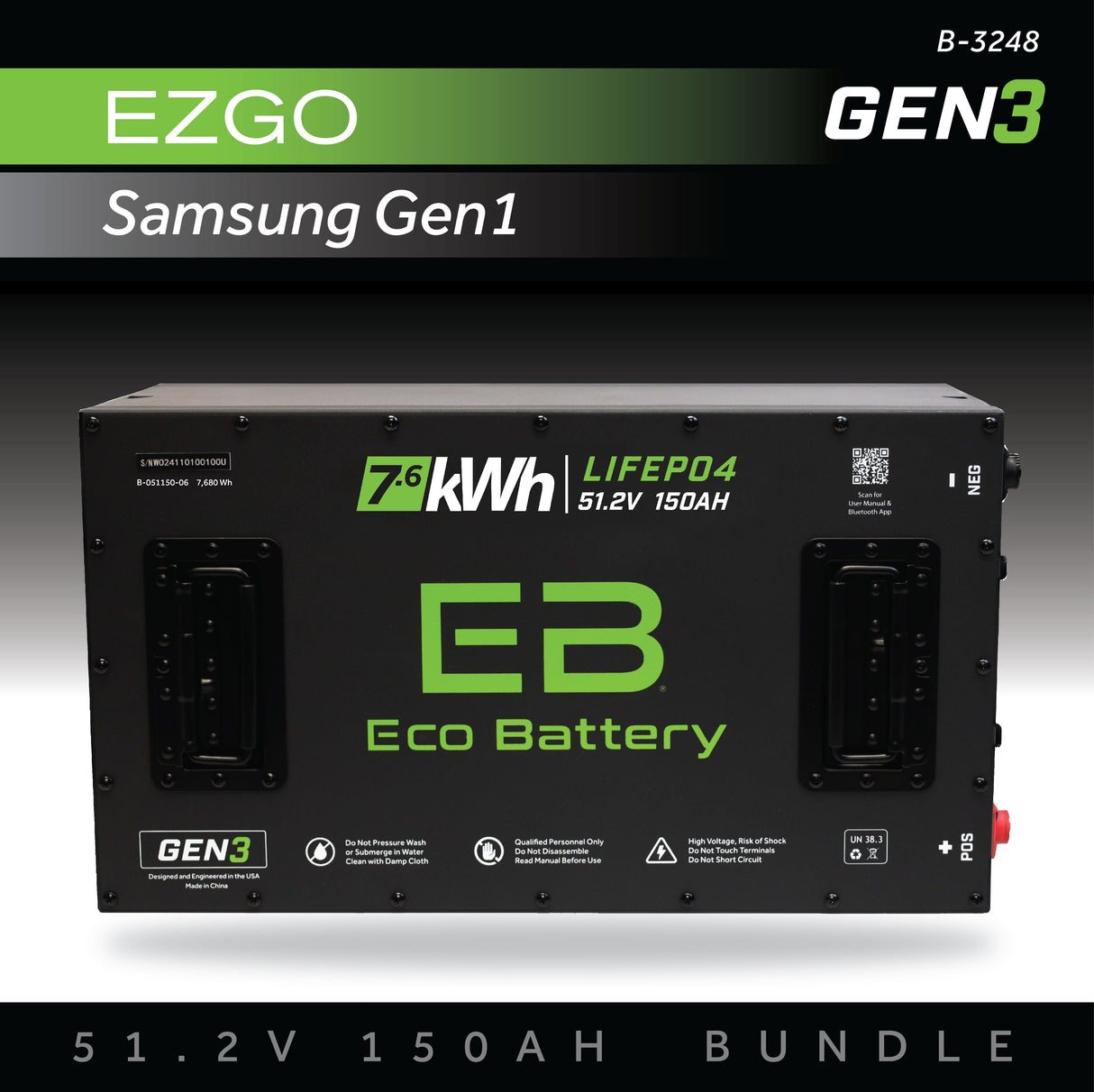 Eco Battery (48V) 51V 150AH Battery Bundle / EZGO RXV Samsung Gen1 (2017-2021)