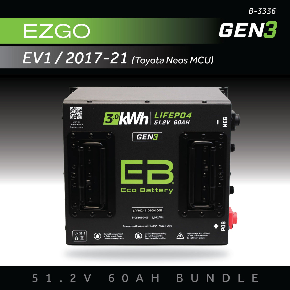 Eco Battery (48V) 51V 60AH Battery Bundle / Advanced EV EV1 / 2017-21 (Toyota Neos MCU)