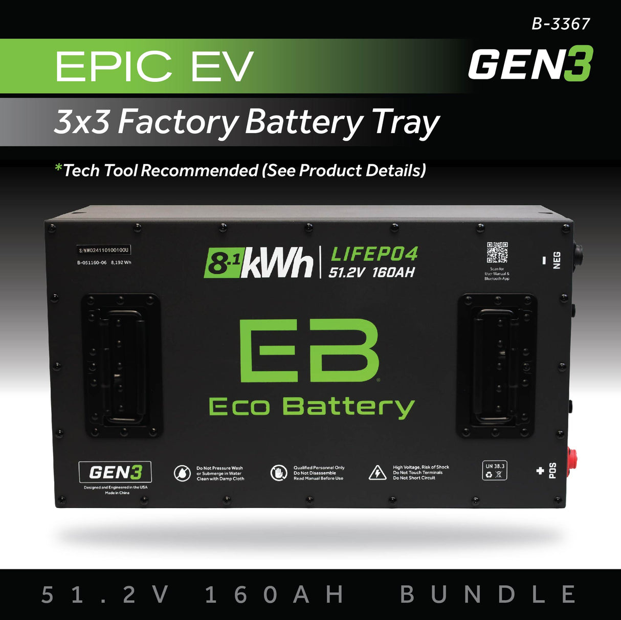 Eco Battery (48V) 51V 160AH Battery Bundle / Epic EV (3 x 3 Factory Battery Tray)