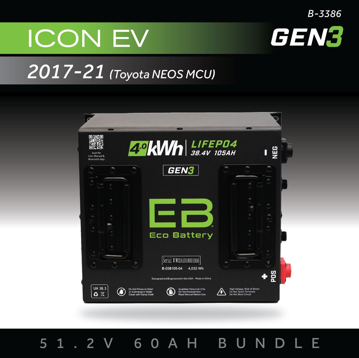 Eco Battery (48V) 51V 60AH Battery Bundle / ICON EV / 2017-21 (Toyota Neos MCU)