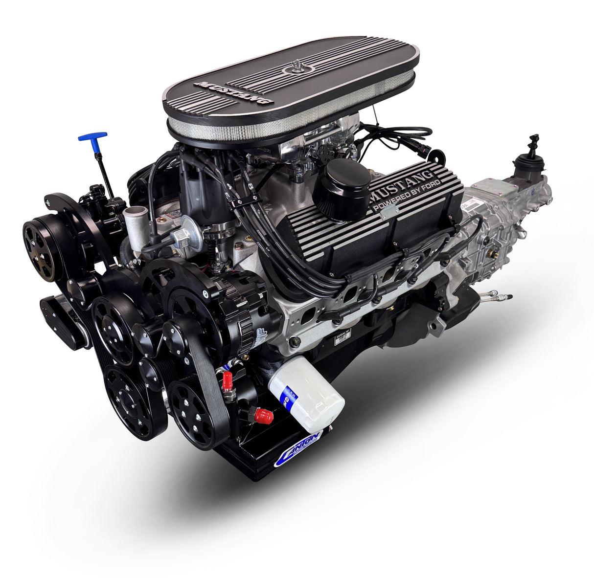 Ford Small Block Compatible 347 c.i. Engine and TKX Manual Transmission - 415 Horsepower - Mustang Edition Builder Series - Black Pulley Kit - Fuel Injected
