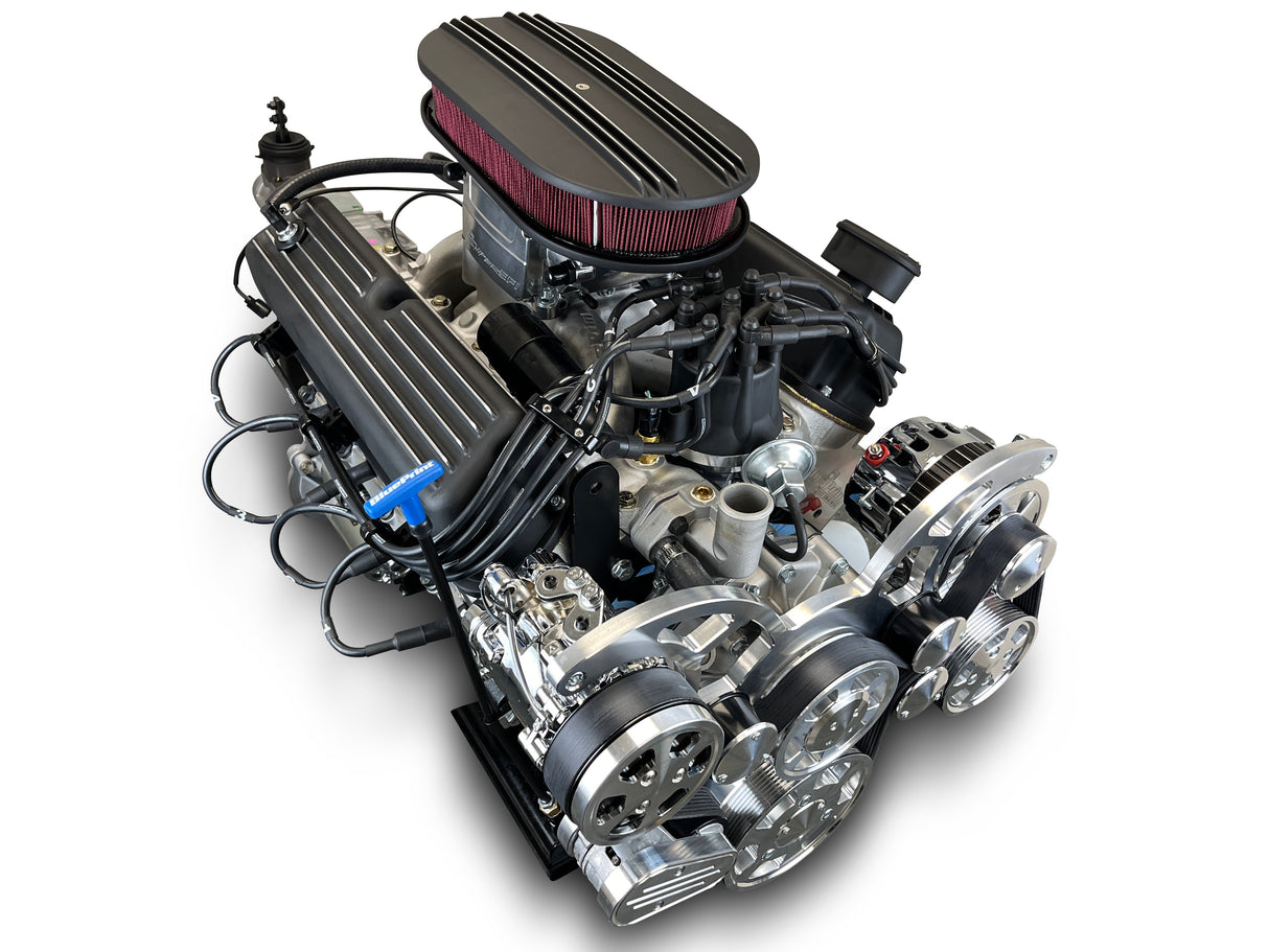 Ford Small Block Compatible 347 c.i. Engine and TKX Manual Transmission - 415 Horsepower - Standard Edition Builder Series - Polished Pulley Kit - Fuel Injected