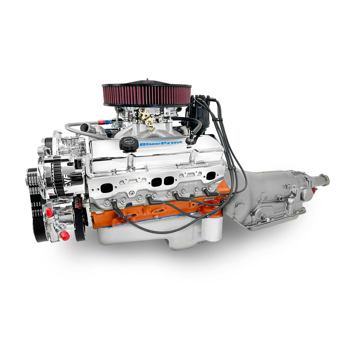 GM Small Block Compatible 427 c.i. Engine and 700R4 Automatic Transmission - 540 Horsepower - Standard Edition Builder Series - Polished Pulley Kit - Carbureted