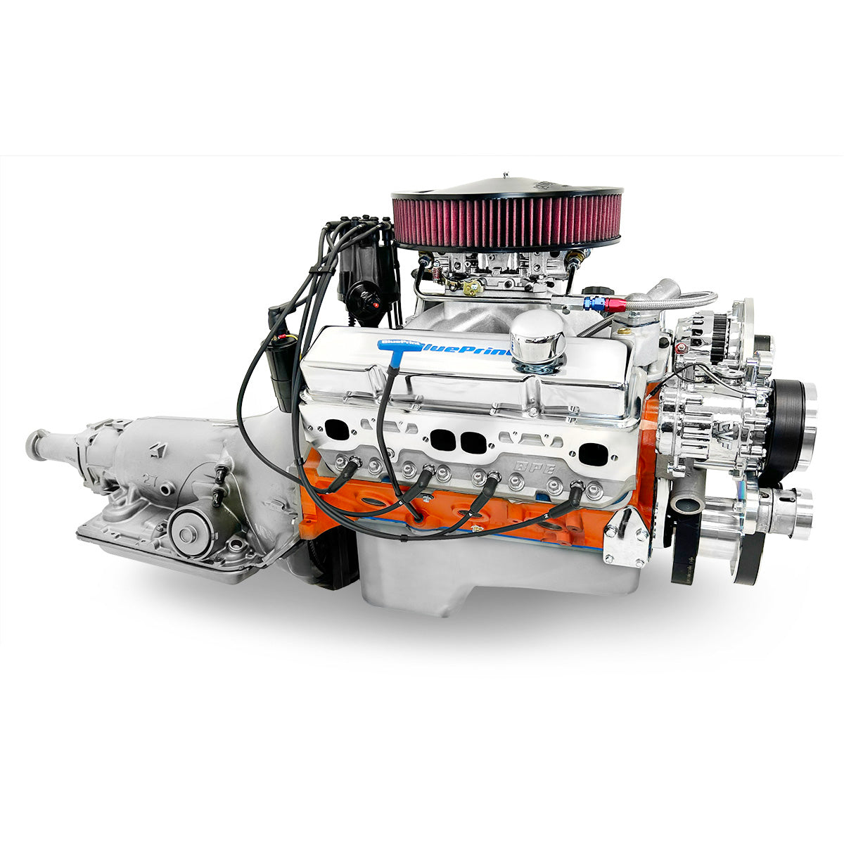 GM Small Block Compatible 454 c.i. Engine and 700R4 Automatic Transmission - 563 Horsepower - Standard Edition Builder Series - Polished Pulley Kit - Carbureted