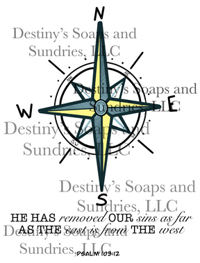 Compass Psalm 103:12 T-Shirt Destiny's Soaps & Sundries, LLC