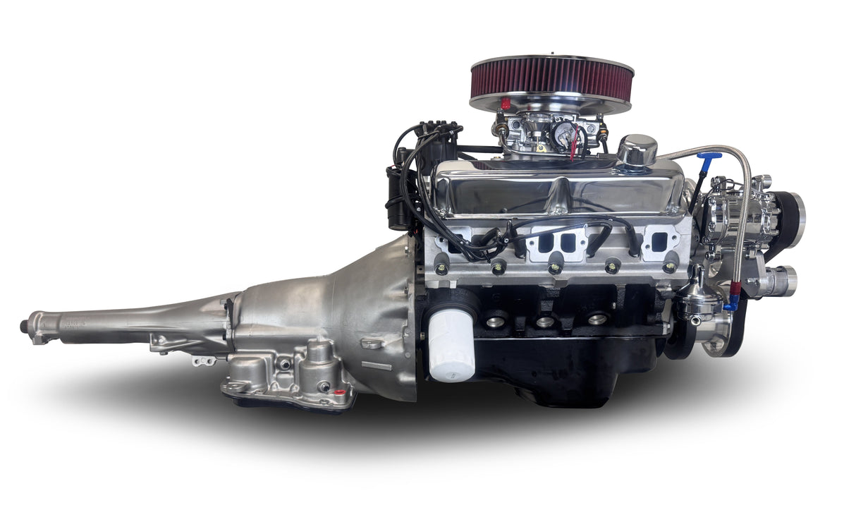 Chrysler Small Block Compatible 408 c.i. Engine and 727 Automatic Transmission - 465 Horsepower - Standard Edition Builder Series - Polished Pulley Kit - Carbureted