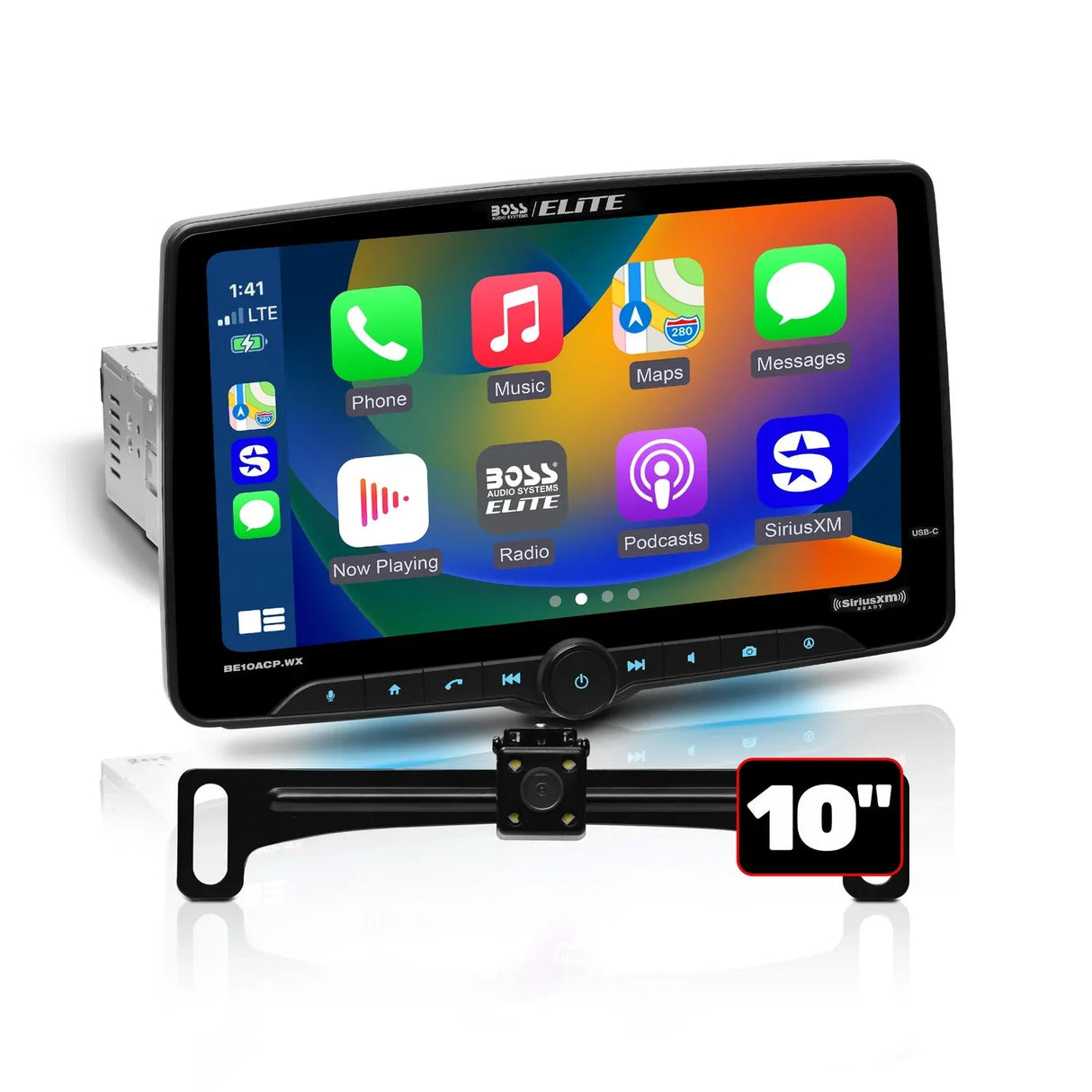 Boss Elite BE10ACP.WXC 10.1" Single Din Touchscreen w/ Wireless Apple Carplay/Android Auto XM Ready + Camera Boss Elite