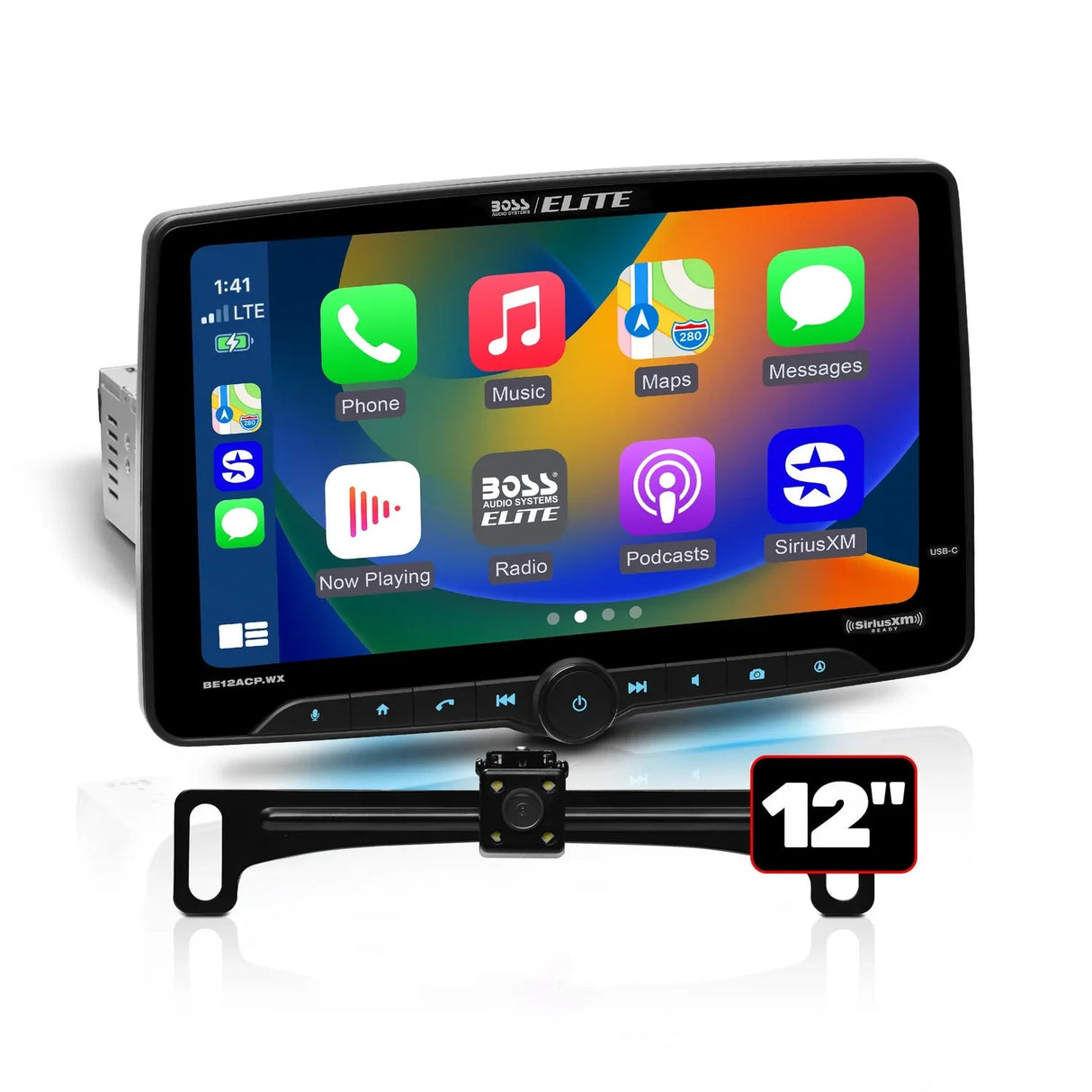 Boss Elite BE12ACP.WXC 12" Single Din Wireless w/ Wireless Apple Carplay/Android Auto XM Ready + Camera Boss Elite