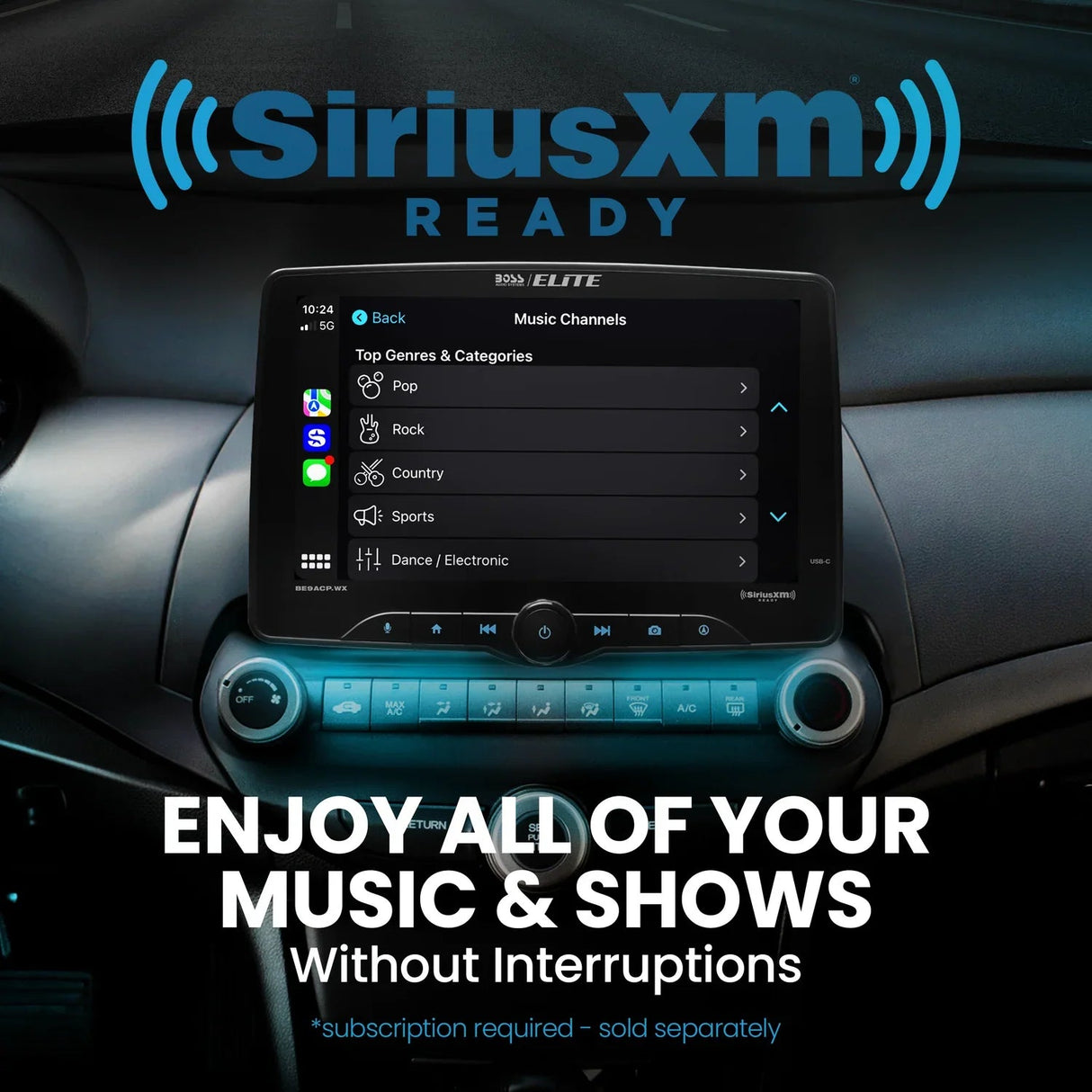 Boss Elite BE9ACP.WX 9" Single Din Touchscreen w/ Wireless Apple Carplay/Android Auto XM Ready Boss Elite