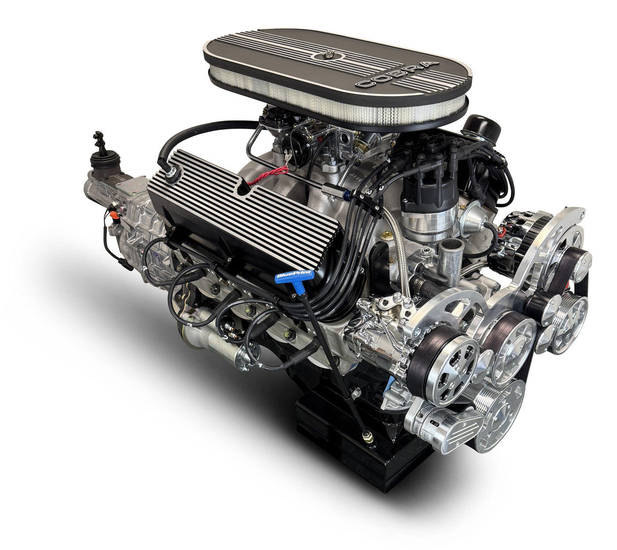 Ford Small Block Compatible 427 c.i. Engine and TKX Manual Transmission - 541 Horsepower - Cobra Edition Builder Series - Polished Pulley Kit - Carbureted