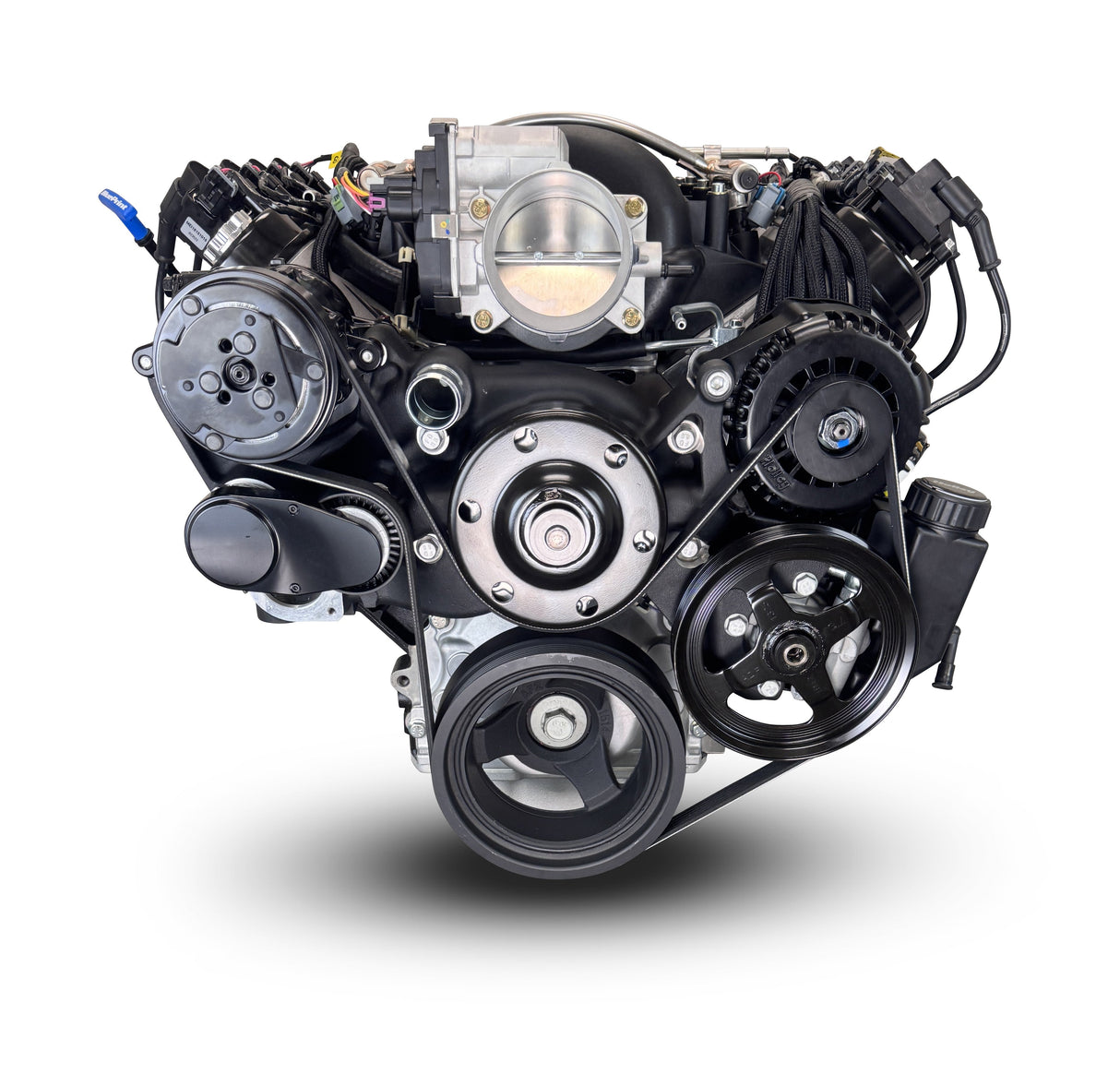 GM LS Compatible 376 c.i. Engine and 4L65/70E Automatic Transmission - 530 Horsepower - Standard Edition Builder Series - Black Pulley Kit - Holley Terminator X EFI System