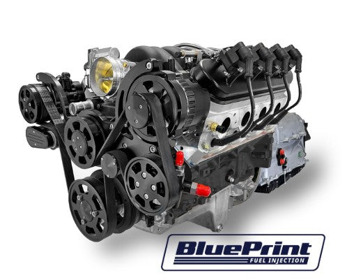 GM LS Compatible 376 c.i. Engine and ZF-8 Speed Automatic Transmission - 530 Horsepower - Standard Edition Builder Series - BluePrint Engines Calibrated ECU - Black Pulley Kit