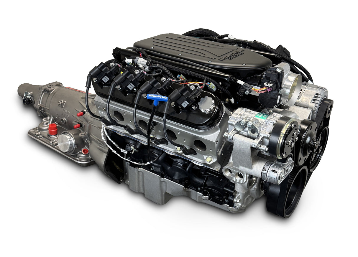 GM LS Compatible 376 c.i. Engine and 4L65/70E Automatic Transmission - 530 Horsepower - Standard Edition Builder Series - Natural Pulley Kit - Holley Terminator X EFI System