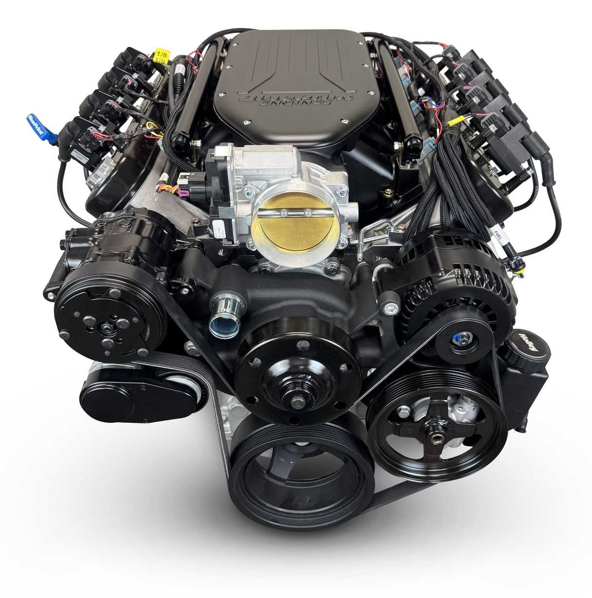 GM LS Compatible 376 c.i. Engine and T56 Manual Transmission - 530 Horsepower - Standard Edition Builder Series - Black Pulley Kit - Holley Terminator X EFI System