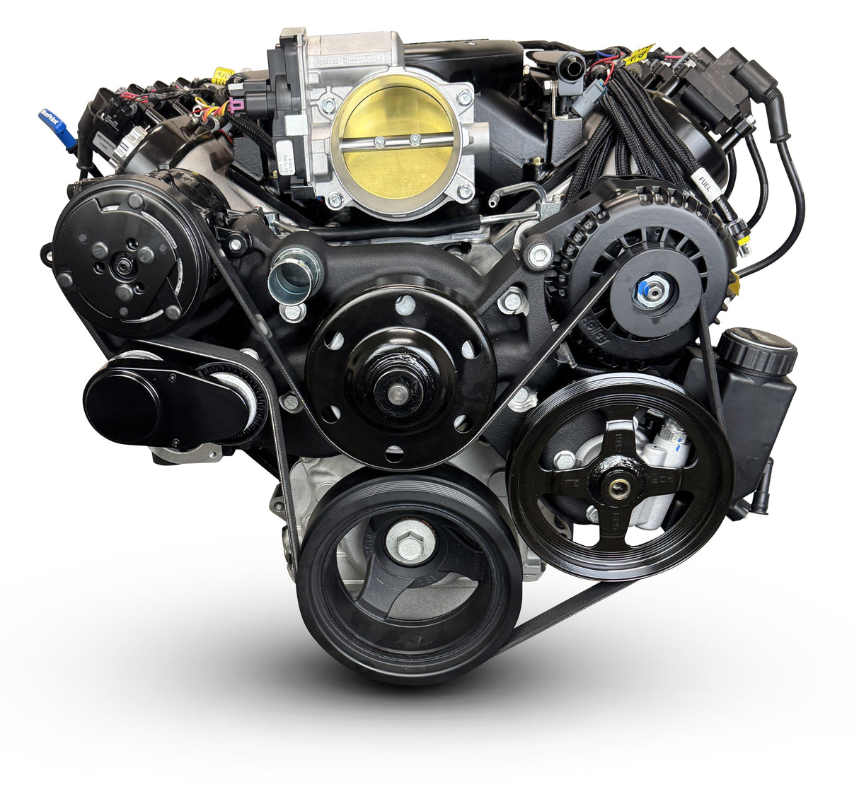 GM LS Compatible 376 c.i. Engine and T56 Manual Transmission - 530 Horsepower - Standard Edition Builder Series - Black Pulley Kit - Holley Terminator X EFI System