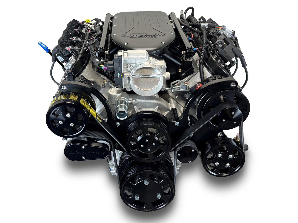 GM LS Compatible 376 c.i. Engine and ZF-8 Speed Automatic Transmission - 510 Horsepower - Standard Edition Builder Series - BluePrint Engines Calibrated ECU - Black Pulley Kit