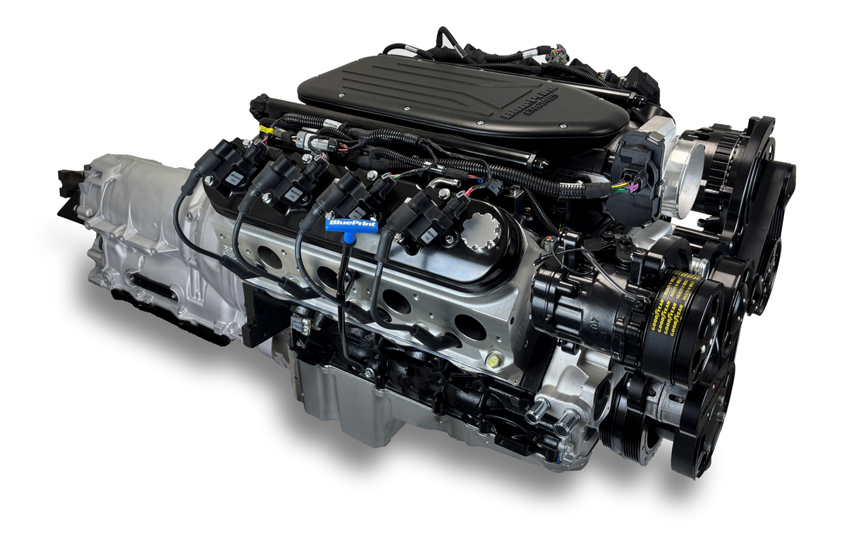 GM LS Compatible 376 c.i. Engine and ZF-8 Speed Automatic Transmission - 510 Horsepower - Standard Edition Builder Series - BluePrint Engines Calibrated ECU - Black Pulley Kit