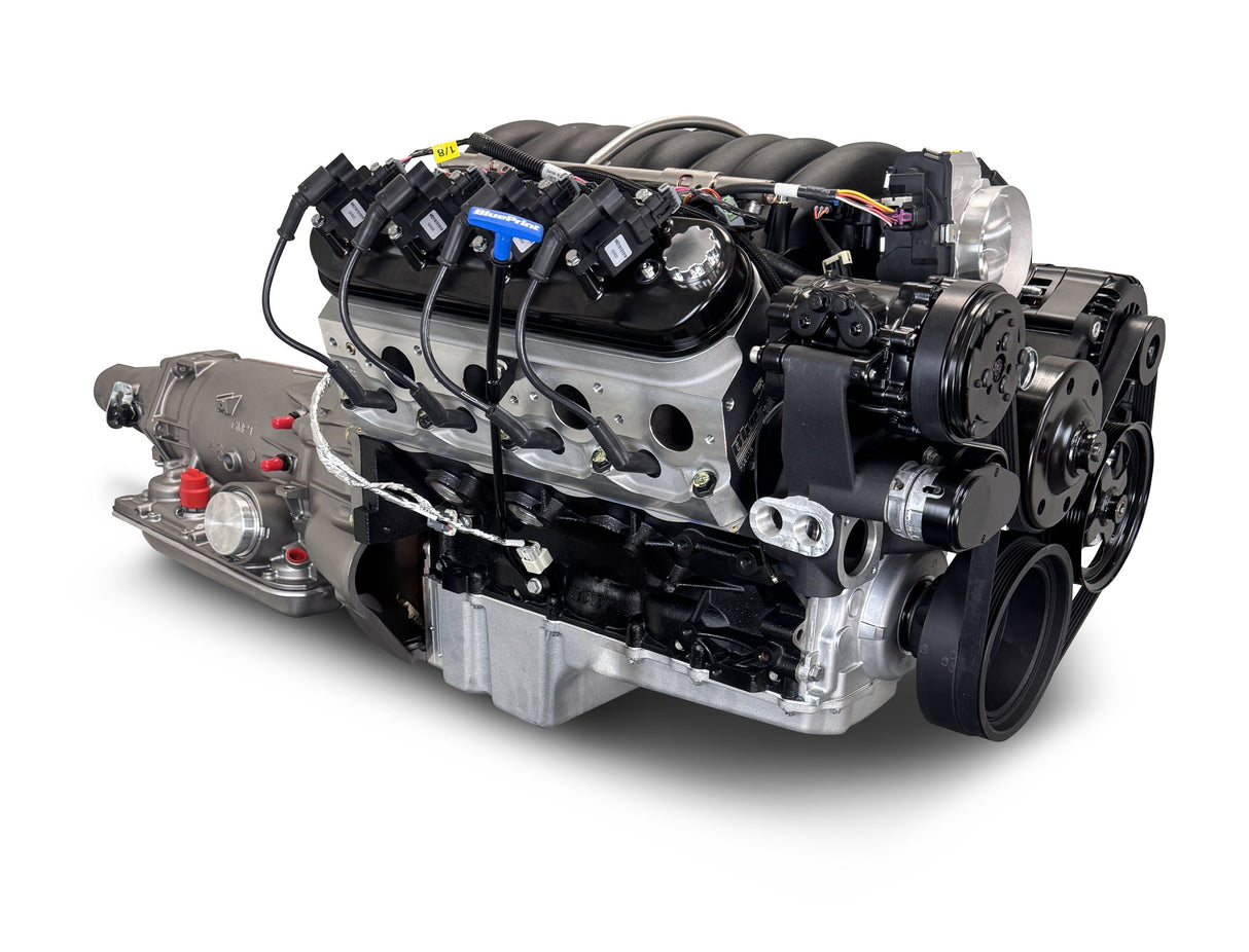 GM LS Compatible 427 c.i. Engine and 4L65/70E Automatic Transmission - 605 Horsepower - Standard Edition Builder Series - Black Pulley Kit - Holley Terminator X EFI System