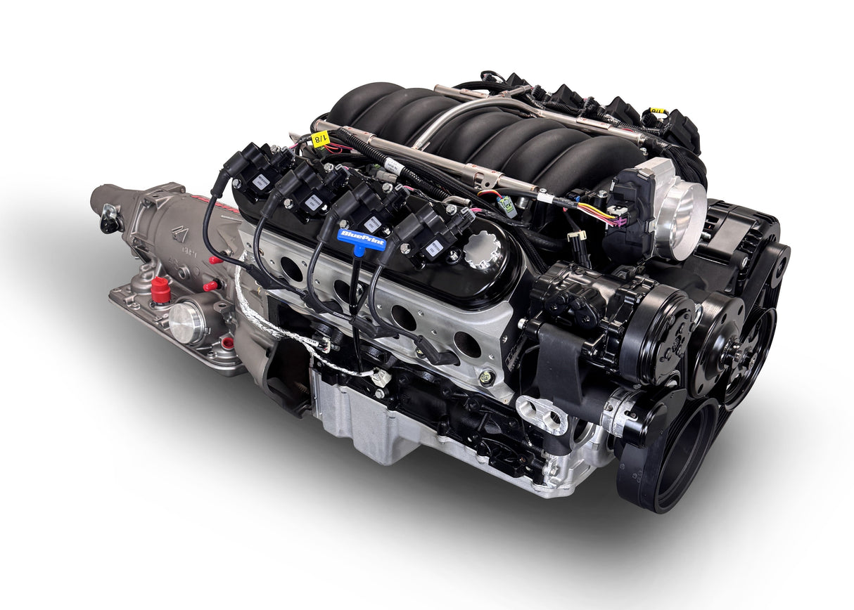 GM LS Compatible 427 c.i. Engine and 4L65/70E Automatic Transmission - 605 Horsepower - Standard Edition Builder Series - Black Pulley Kit - Holley Terminator X EFI System