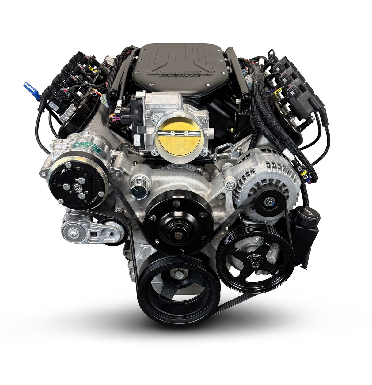 GM LS Compatible 427 c.i. Engine and 4L65/70E Automatic Transmission - 585 Horsepower - Standard Edition Builder Series - Natural Pulley Kit - Holley Terminator X EFI System