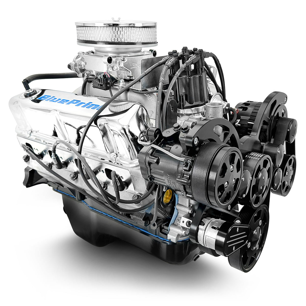 Ford Small Block Compatible 302 c.i. Engine - 361 Horsepower - Deluxe Dressed - Black Pulley Kit - Rear Sump - Fuel Injected