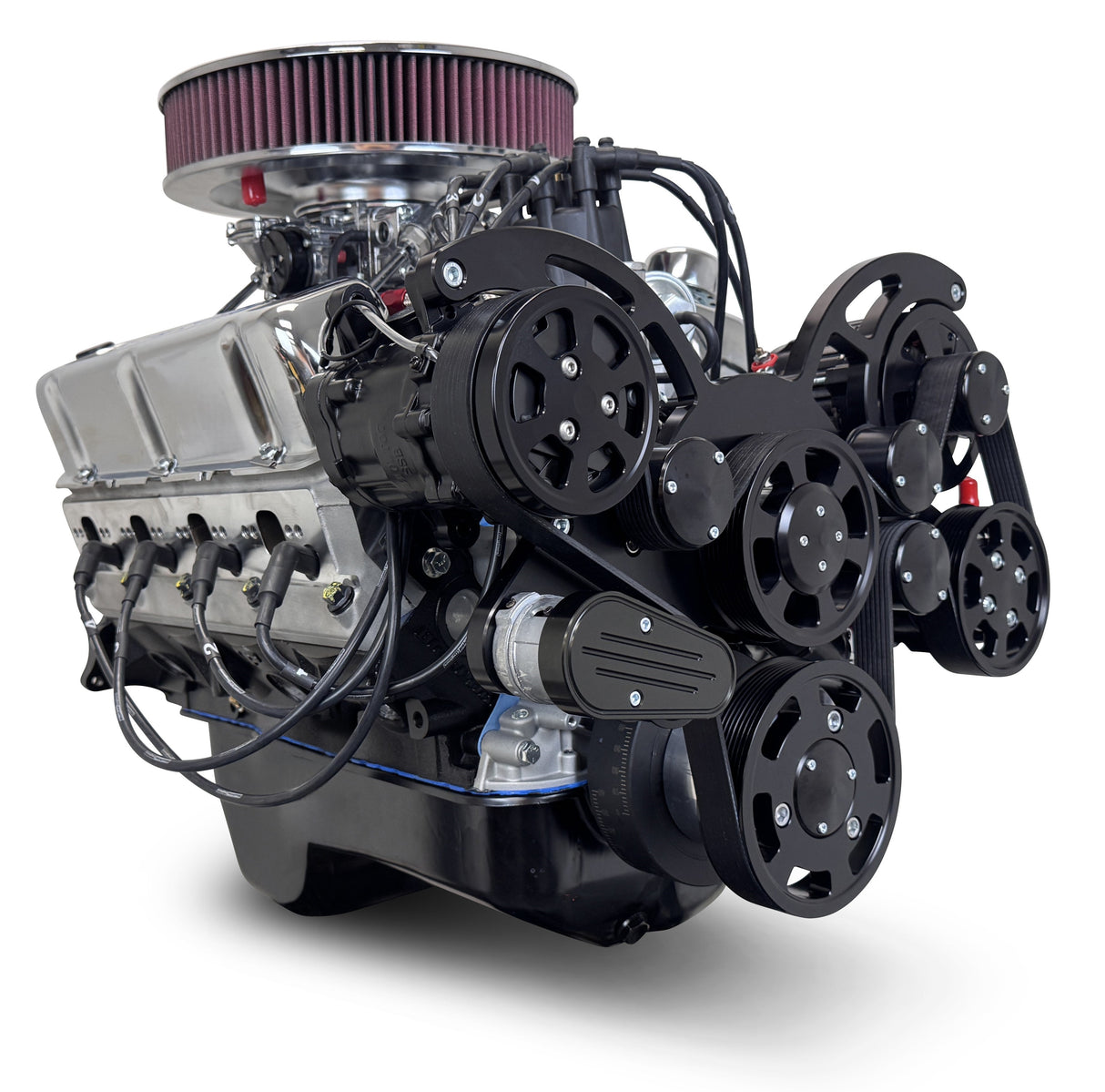 Ford Small Block Compatible 347 c.i. Engine - 415 Horsepower - Deluxe Dressed - Black Pulley Kit - Rear Sump - Carbureted
