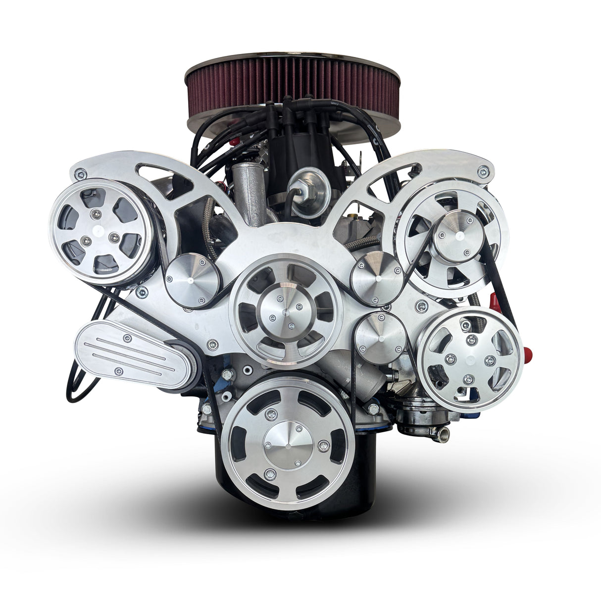 Ford Small Block Compatible 347 c.i. Engine - 415 Horsepower - Deluxe Dressed - Polished Pulley Kit - Rear Sump - Carbureted