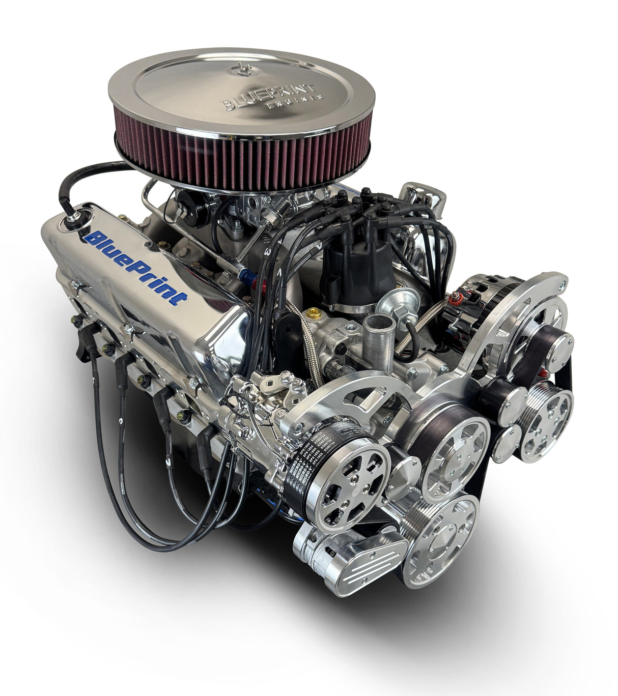 Ford Small Block Compatible 347 c.i. Engine - 415 Horsepower - Deluxe Dressed - Polished Pulley Kit - Rear Sump - Carbureted