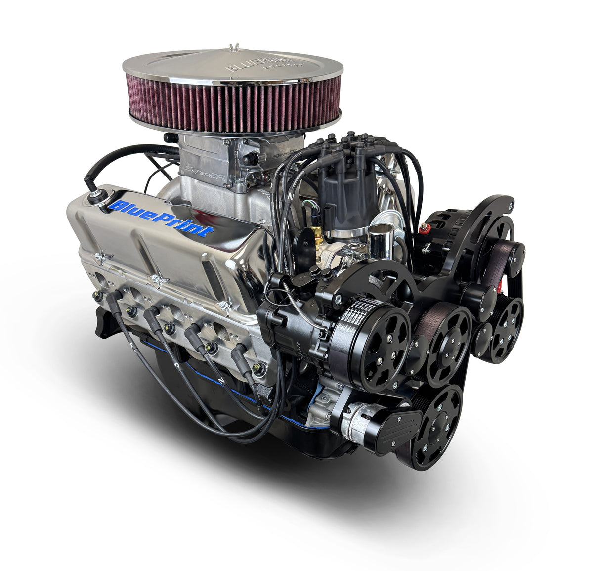 Ford Small Block Compatible 347 c.i. Engine - 415 Horsepower - Deluxe Dressed - Black Pulley Kit - Rear Sump - Fuel Injected