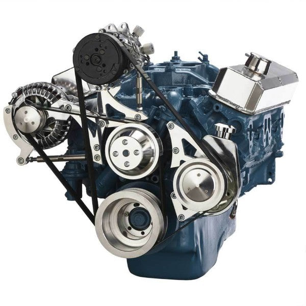 Chrysler SB Compatible Front Accessory Drive - Dual-Belt Quick Serpentine with Alternator | AC | Power Steering | Water Pump | Brackets and Bolts