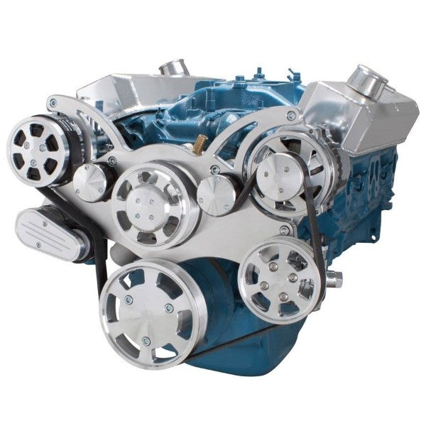 Chrysler SB Compatible Front Accessory Drive - Full Serpentine with Alternator | AC | Power Steering | Water Pump | Brackets and Bolts