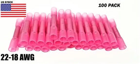 100Pcs Heat Shrink Butt Tube Splice Connector 22-18GA Gauge PINK Wire Terminal AC/DC WIRE AND SUPPLY