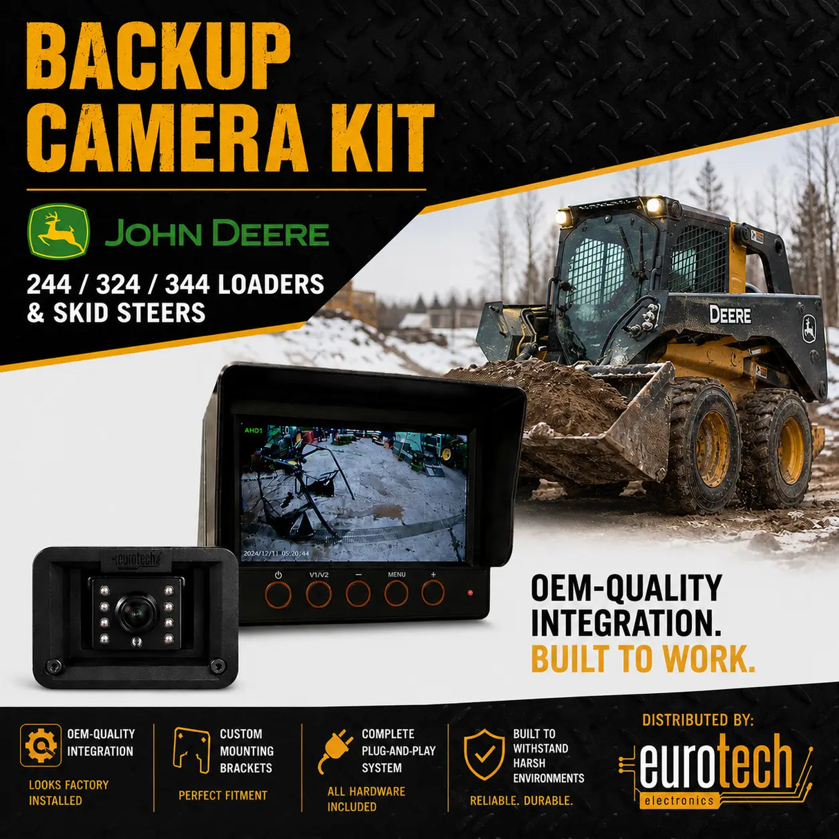 John Deere Loader 244P/324P/344P + Skid Steer Backup Camera Kit