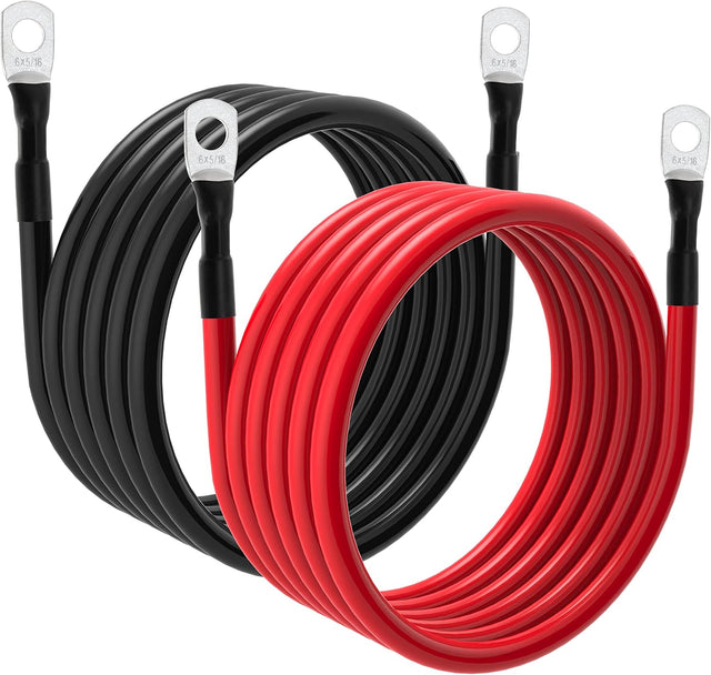 6 AWG Battery Cable – 3FT-5FT 6 Gauge Power Inverter Cable with 5/16" Tinned Copper Lugs TekShack