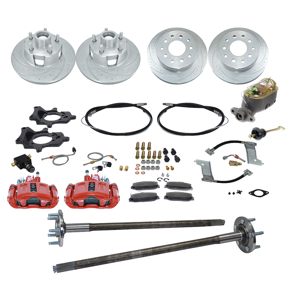 New Direct Fit 4 Wheel Drum to Disc Brake Conversion Kit W/DS Rotors (5 Lug). Red A112-93XR-DS