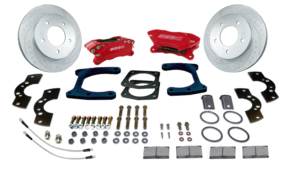 American Made Comp S 4-Piston Billet Aluminum Rear Disc Brake Kit W/DS Rotors. Red W110-21R