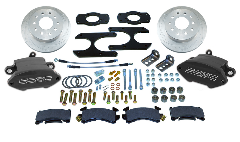 American Made Sport R1 Billet Aluminum Rear Drum to Disc Conversion Brake Kit W/Rotors. Black W125-27BK